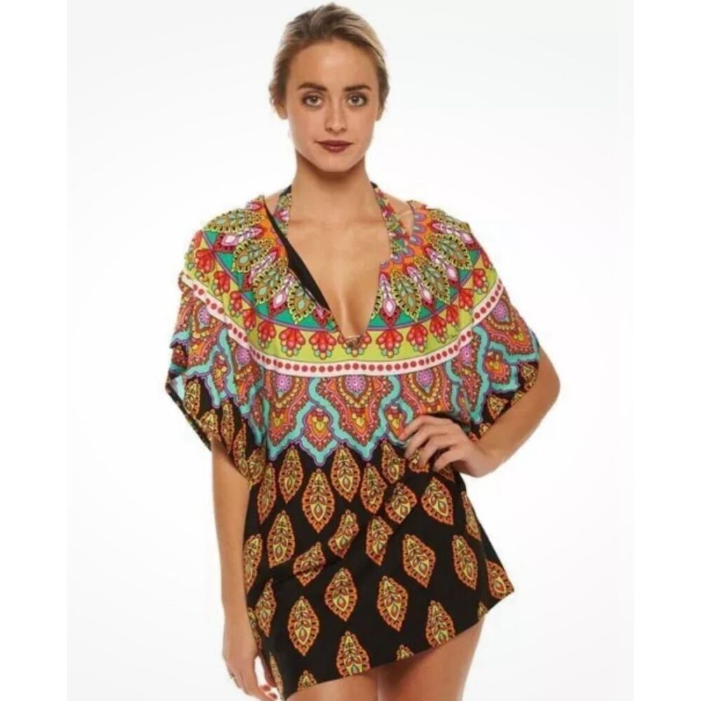 Trina Turk Dopamine Moroccan Medallion Tunic Top Beach Cover Up Dress
